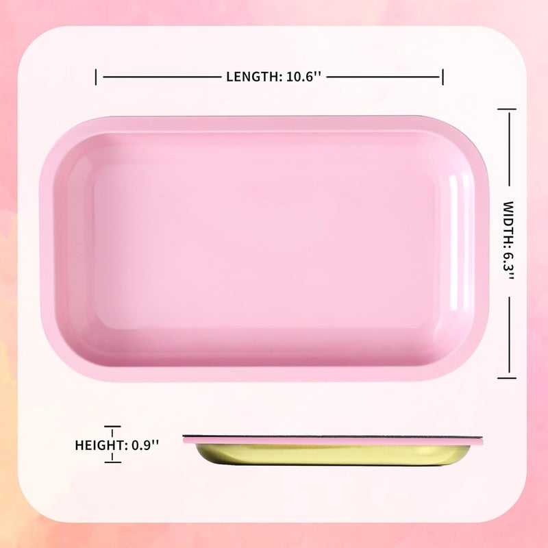 PYSEA Large Metal Tray with Magnetic Lid, Decorative Tray, Ideal Storage for Home or Travel, 10.6 x 6.3 Inches (Pink) - Image 4
